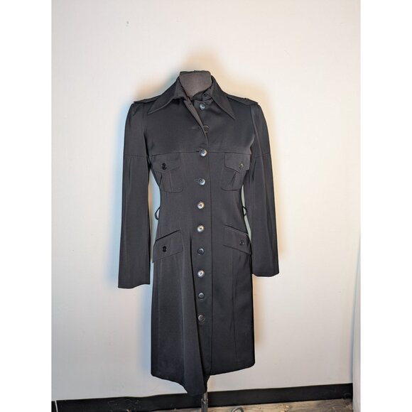 Vintage Eric Bergère Black Knee Length Coat Fall 2000 Runway, Size 8 - Picture 2 of 16